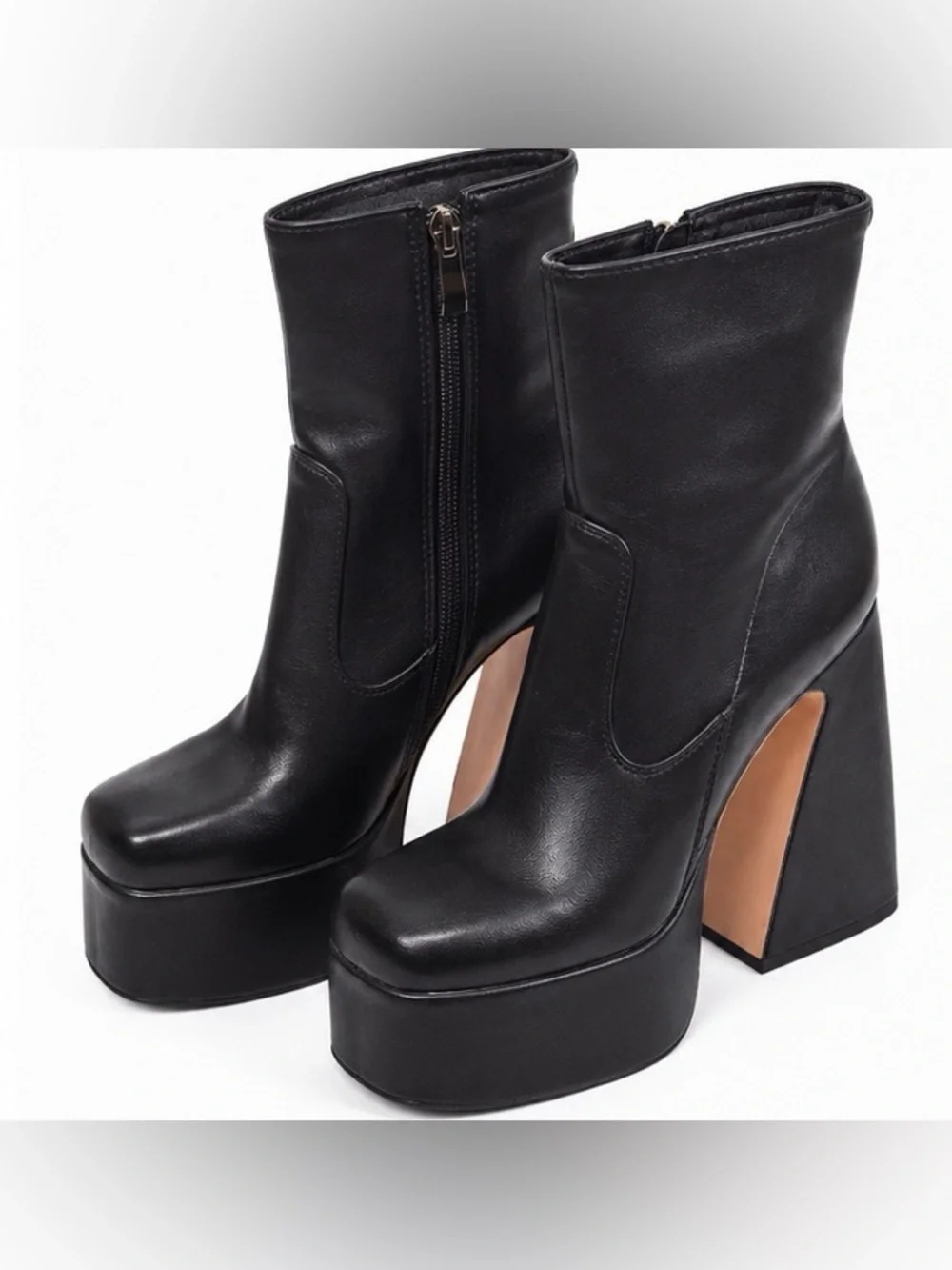 Source Unknown Black Platform Zip Ankle Boots